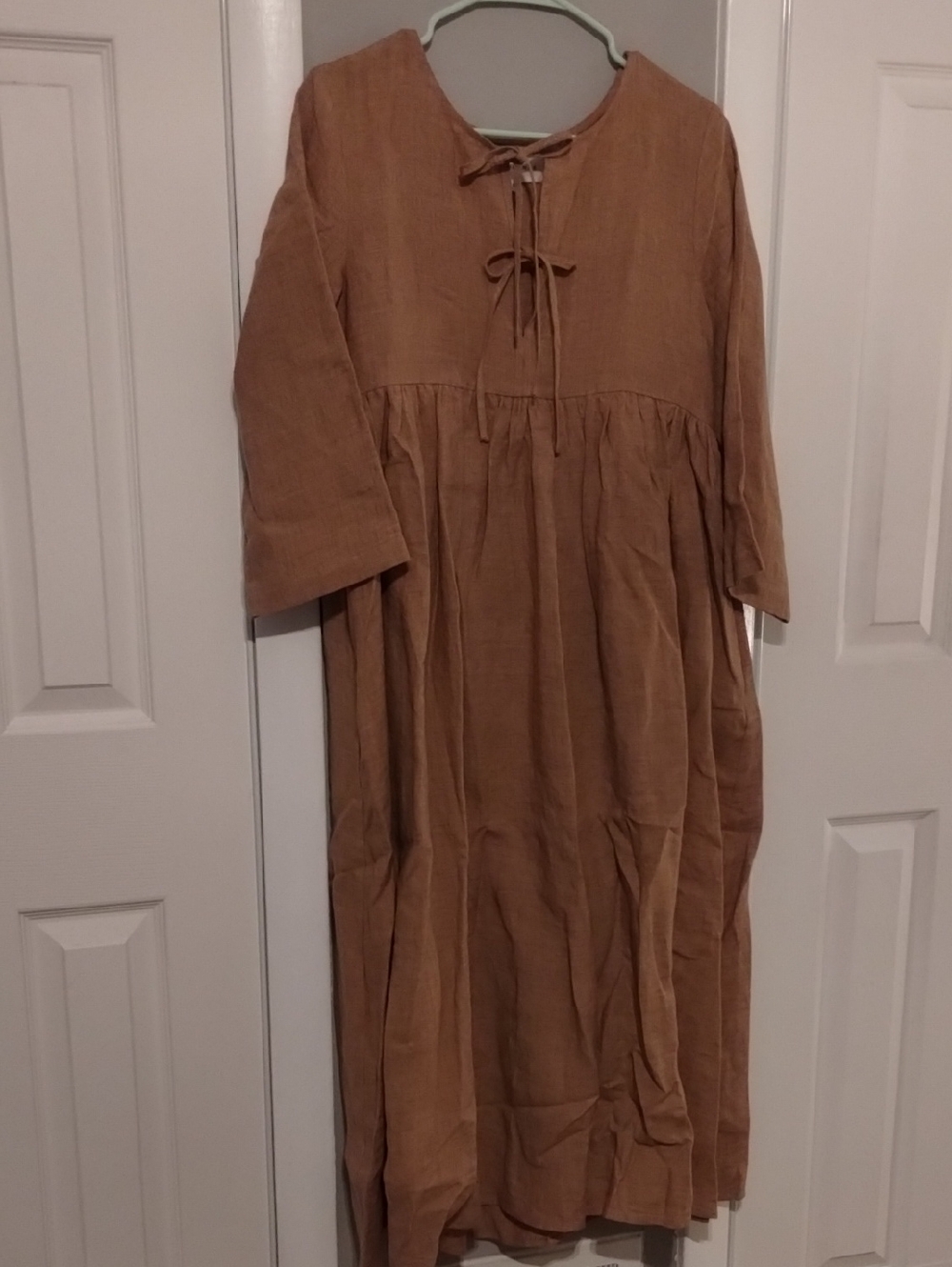 NWT Tradlands 100% Linen Birdie Bell Sleeve Dress Dusty Rose/Tan XS